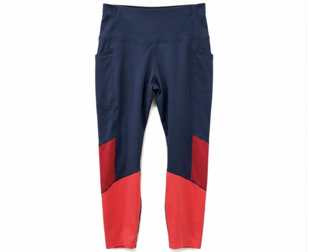 All in Motion Women's Leggings Navy Red Size L High Rise Colorblock 7/8 Tight